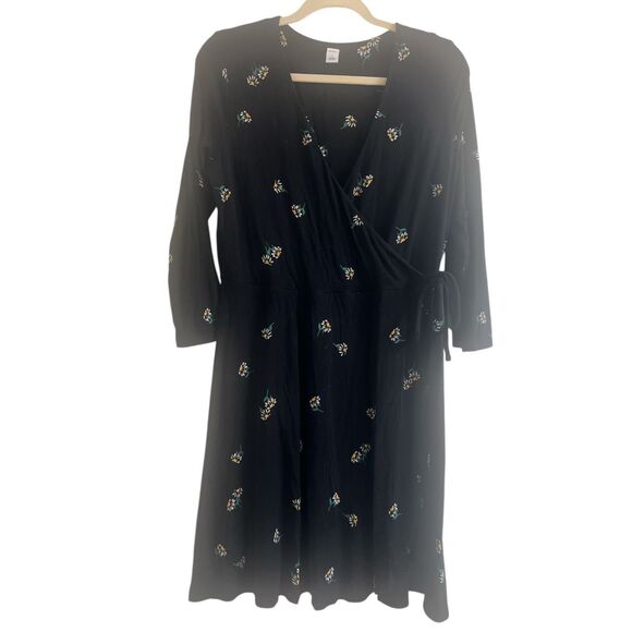 ✨Old Navy Black Yellow White Daisy Floral Mini Wrap Sz Large Dress✨ - Picture 6 of 10